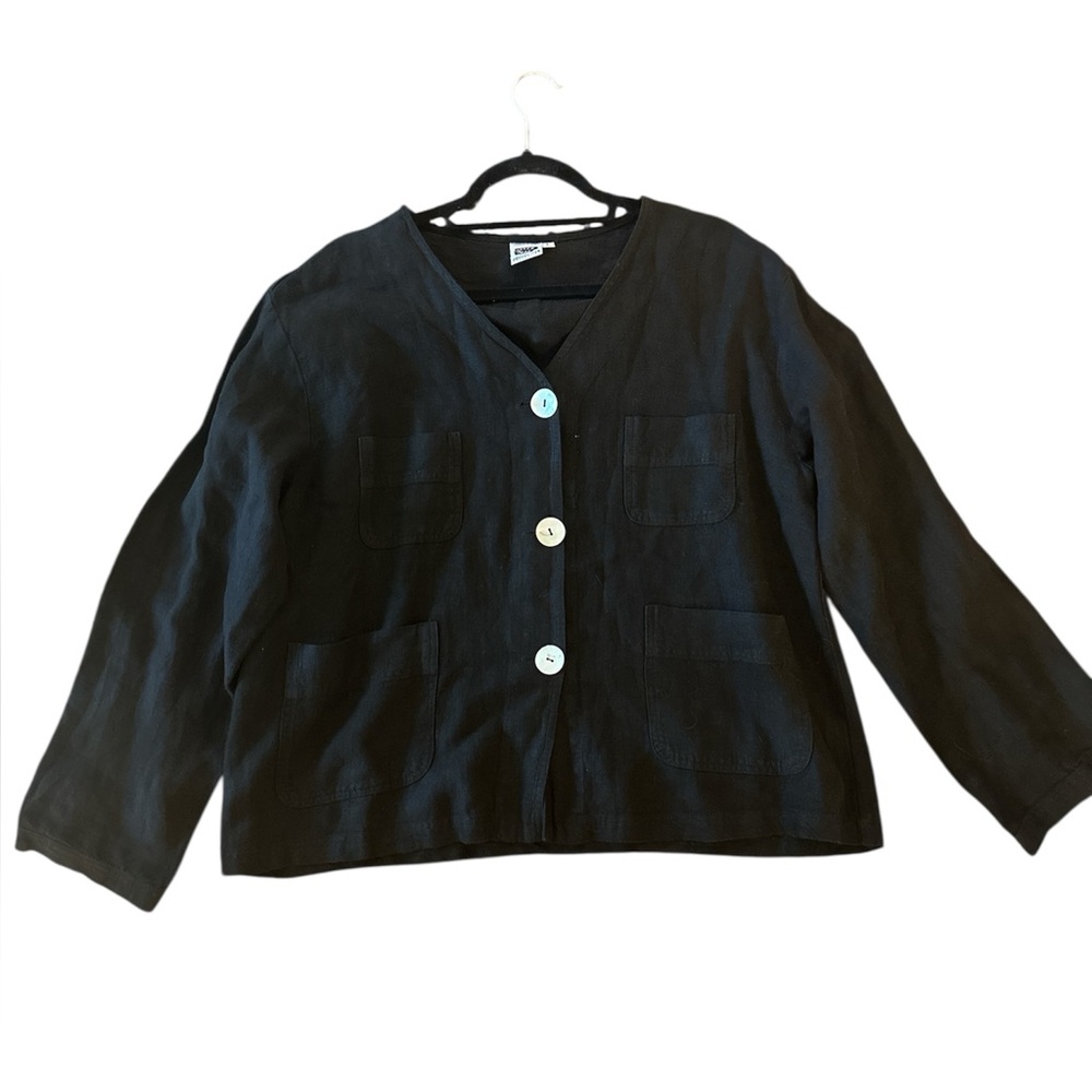 Vintage Johnny Was Black‎ Linen Button Top